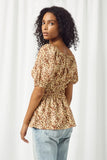 HJ3422 LEOPARD Womens Leopard Print Spaced Smocked Square Neck Top Back