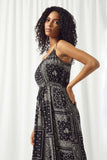 HJ3455 BLACK Womens Bandana Print Wideleg Jumpsuit Detail