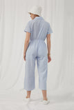 HK1035 Blue Womens Print Block Collared Button Up Jumpsuit Back