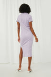HK1061 Lavender Womens Textured Ribbed Knit Open Collar Dress Back