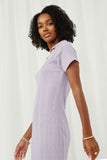 HK1061 Lavender Womens Textured Ribbed Knit Open Collar Dress Side