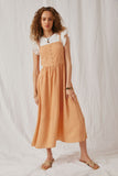 HK1075 Orange Womens Embroidered Texture Stripe Tie Shoulder Dress Full Body