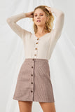 HN4132 OATMEAL Womens Puff Shoulder Marled Knit Buttoned Cardigan Front