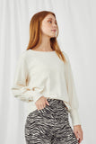 HN4155 Ivory Womens Textured Rib Exaggerated Cuff Knit Top Side