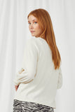 HN4155 Ivory Womens Textured Rib Exaggerated Cuff Knit Top Back