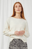 HN4155 Ivory Womens Textured Rib Exaggerated Cuff Knit Top Front 2