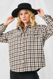 HN4239 BROWN Womens Textured Checker Side Pocket Shacket Front