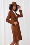 HN4297 BROWN Womens Suede Collared Belted Side Slit Duster Side