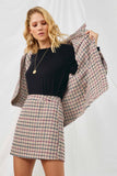 HN4326 BEIGE Womens Colored Houndstooth Skirt Side