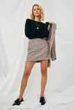 HN4326 BEIGE Womens Colored Houndstooth Skirt  Full Body 2