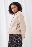 HN4345 OATMEAL Womens Marled Rib Button Up Knit Jacket Side