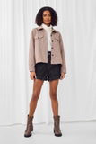 HN4360 Taupe Womens Button Up Front Pocket Shirt Jacket Full Body
