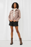 HN4360 Taupe Womens Button Up Front Pocket Shirt Jacket Full Body 2
