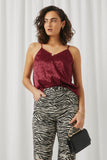 HN4592 Berry Womens One Tone Animal Print V Neck Cami Front