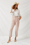 HY1085 Mauve Striped Paperbag Waist Trousers Full Body 2