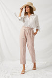 HY1085 Mauve Striped Paperbag Waist Trousers Side