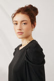 HY1207 Black Womens Pleated Puff Shoulder Knit Top Front