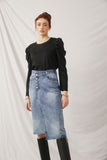 HY1207 Black Womens Pleated Puff Shoulder Knit Top Front 2