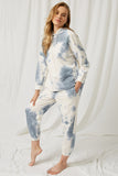HY1331 Blue Womens Garment Cloud Dye Knit Joggers Full Body