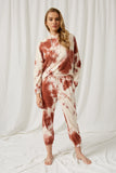 HY1331 Rust Womens Garment Cloud Dye Knit Joggers Full Body