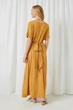 HY2290 Camel Womens Tie Waist Front Slit Knit Maxi Dress Back