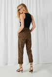 HY2308 Brown Womens Animal Print Elastic Waist Corduroy Pants Full Body