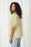 HY2367 YELLOW Womens Ruffled Hem Button Up Floral Top Back