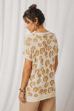 HY2447 Cream Womens Summer Knit Leopard Print Sweater Tank Back