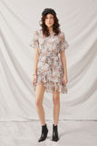 HY2541 Blush Womens Belted Sheer Floral Flutter Sleeve Mini Dress Full Body