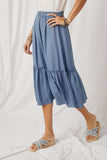 HY2569 Light_Denim Womens Pocketed Ruffle Tencel Midi Skirt Side