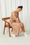 HY2650 Coral Womens Ditsy Floral Ruffle Sleeveless Dress Sitting Pose