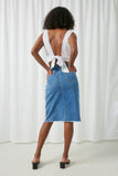 HY2661 Denim Womens Denim Blocked Midi Skirt Back