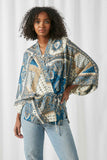 HY2674 Blue Womens Handkerchief Print Wrap Kimono Front