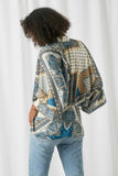 HY2674 Blue Womens Handkerchief Print Wrap Kimono Back