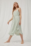 HY2702 Mint Womens Daisy Print Tie Waist Ruffle Hem Dress Pose