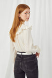 HY2835 IVORY Womens Ruffle Detailed Button Down Blouse Back