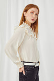 HY2835 IVORY Womens Ruffle Detailed Button Down Blouse Side