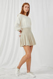 HY2882 Beige Womens Solid Pleated Tennis Skirt Alt Side