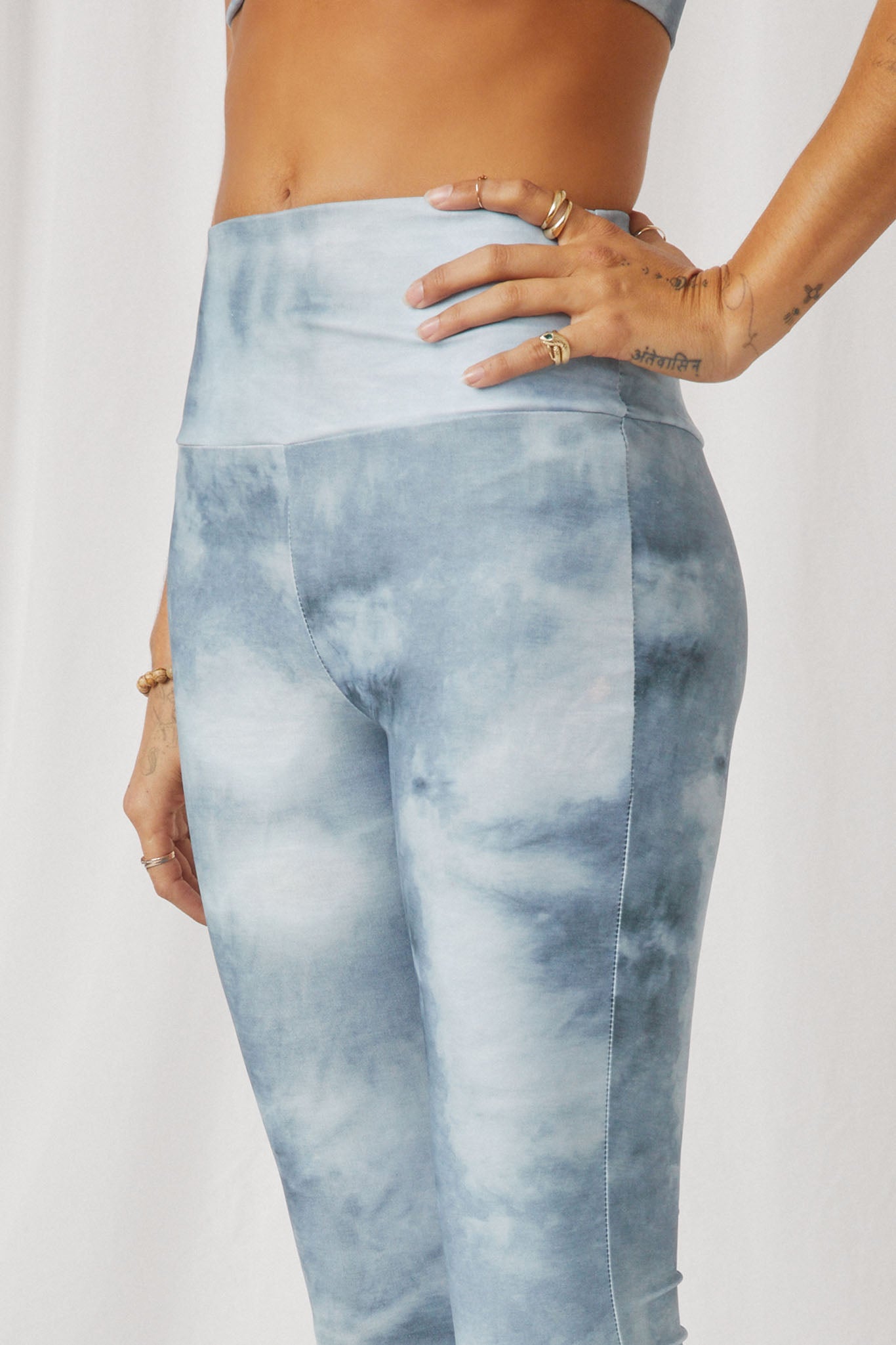 HY2912 Grey Womens Tie Dye Print Active Leggings Side