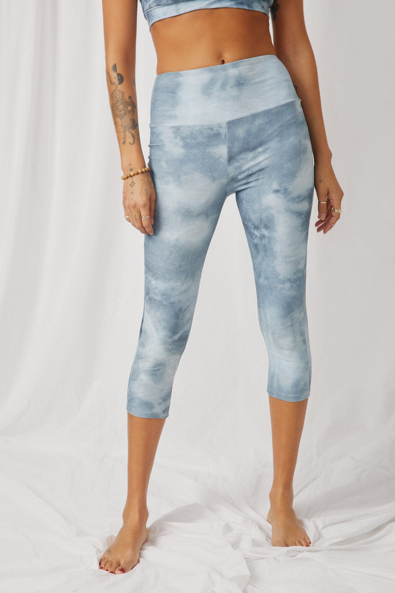 HY2912 Grey Womens Tie Dye Print Active Leggings Front