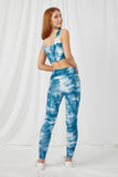 HY2913 BLUE Womens Washed Dye Look Active Leggings Back