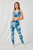 HY2913 BLUE Womens Washed Dye Look Active Leggings Pose