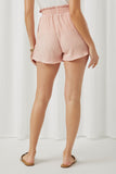 HY2924 Mauve Womens Textured Pleated Elastic Waist Shorts Back