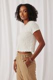 HY2962 Ivory Womens Textured Contrast Band Tee Side