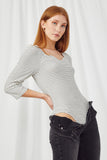 HY5014 WHITE BLACK Womens Sweetheart Stripe Rib Knitted Bodysuit Side