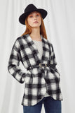 HY5075 CREAM Womens Brushed Plaid Shawl Collar Open Jacket Front