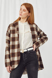 HY5075 TAUPE Womens Brushed Plaid Shawl Collar Open Jacket Front