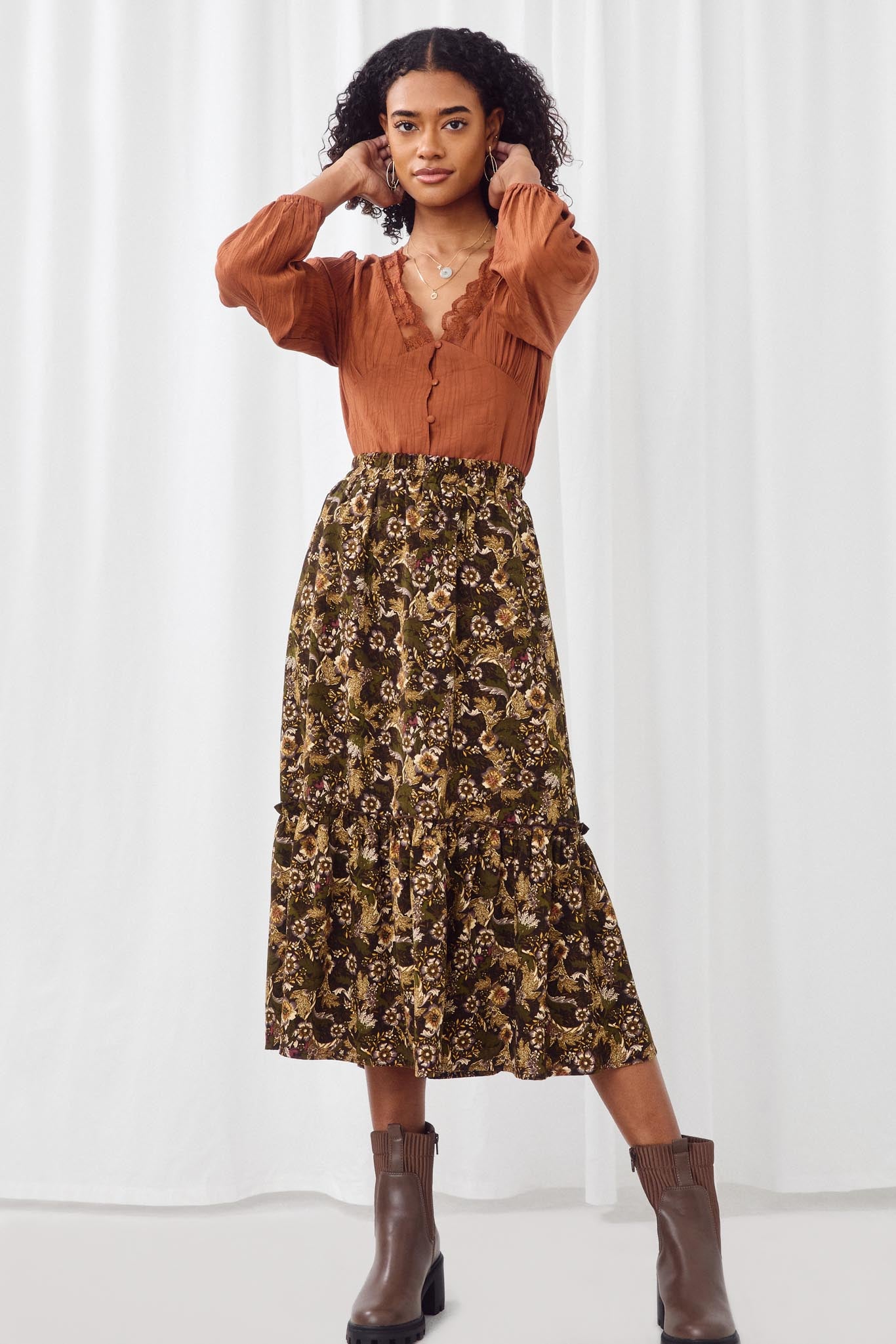 Floral Ruffle Business Casual Women Skirt