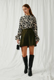 Button Front Suede Flare Skirt