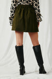 HY5306 Olive Womens Button Front Suede Flare Skirt Back